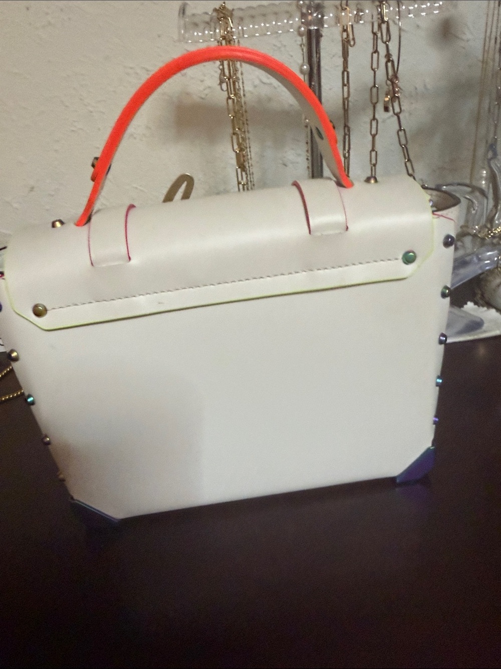 Michael Kors White Satchel with Neon Pink and Orange Trim - Picture 2 of 7